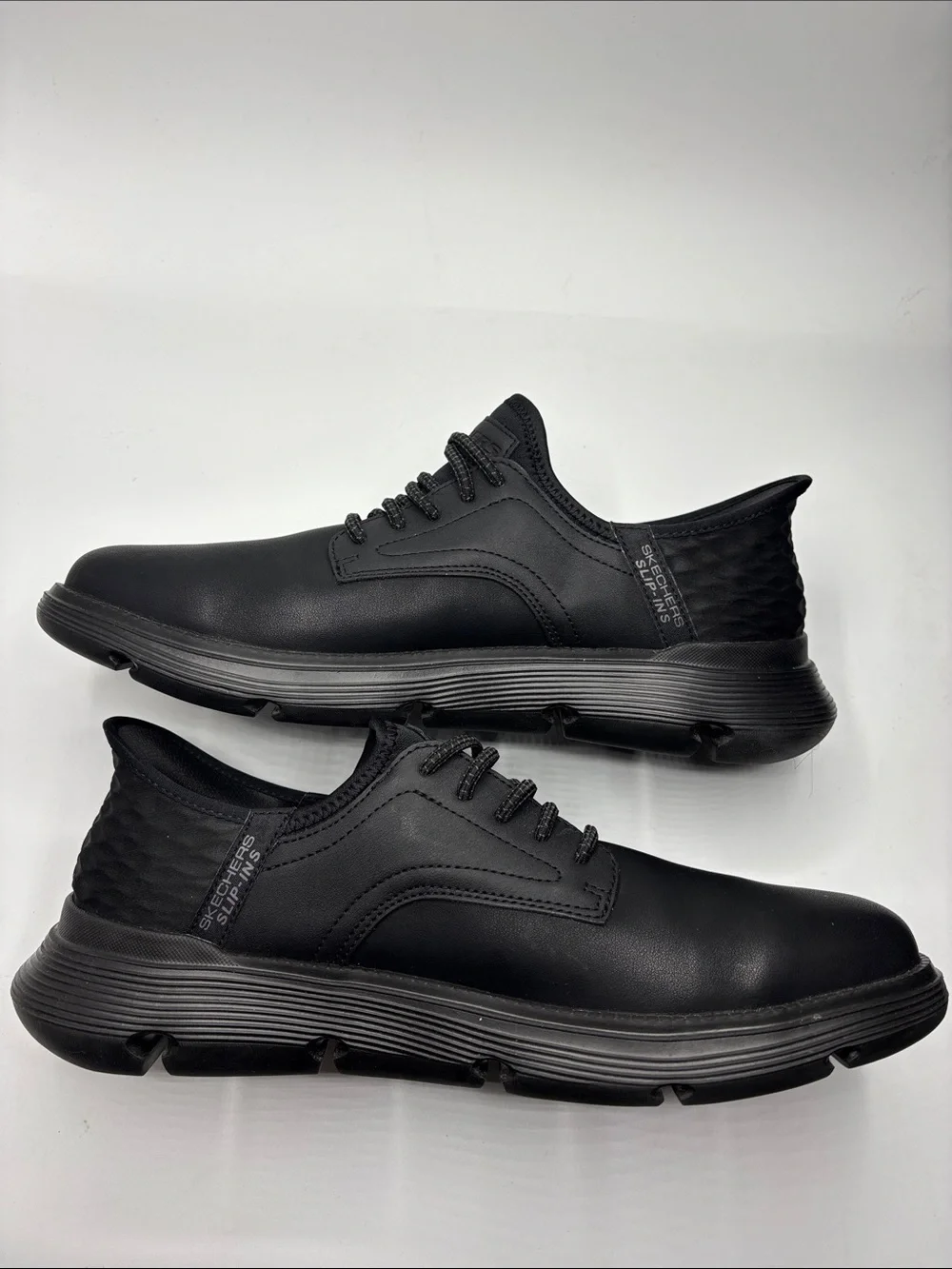 Men's Skechers Garza Gervin Slip In Black Leather Athletic Sneaker Shoes Size 12